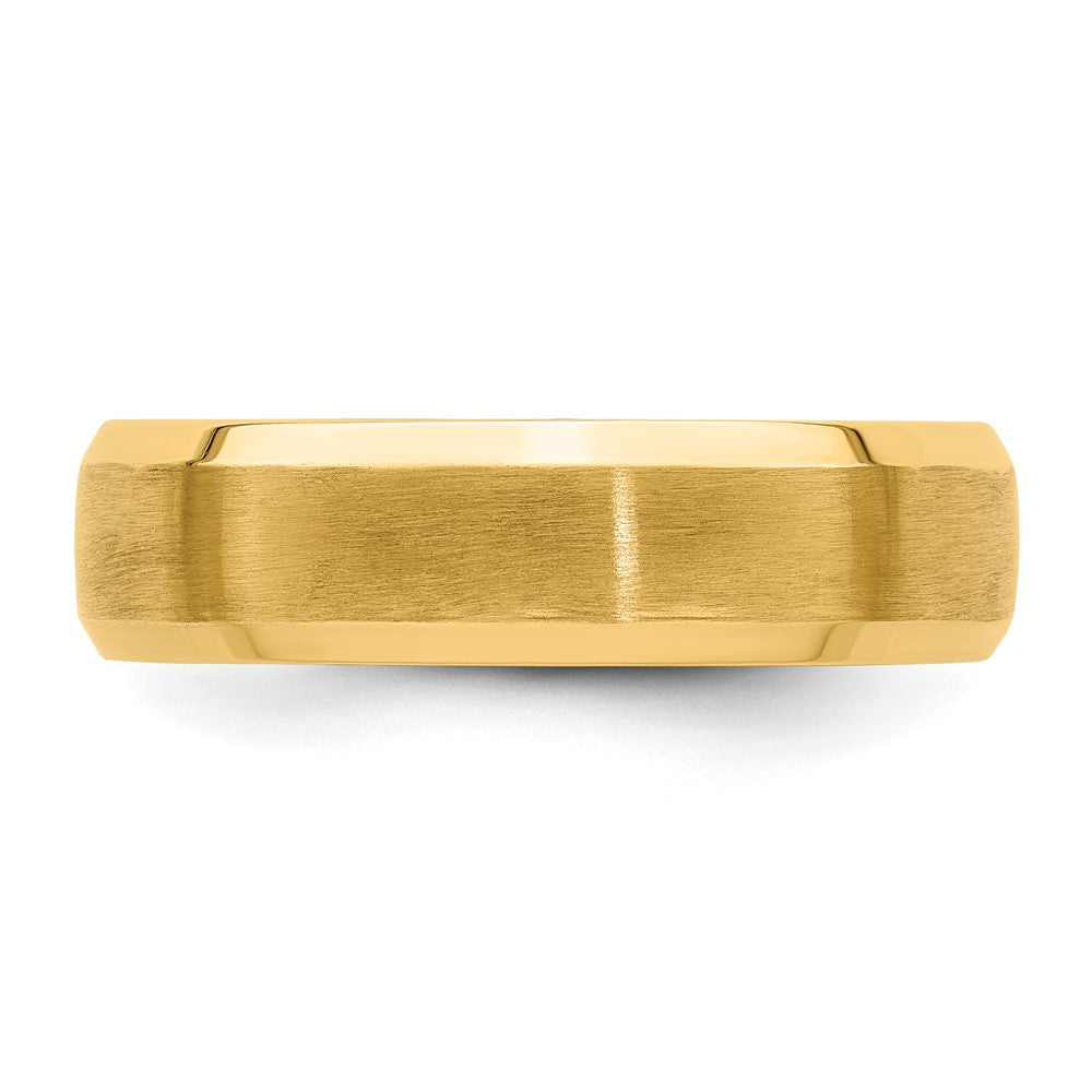 14k Yellow Gold Brushed Satin Wedding Band with Polished Beveled Edge, Size 12 - Image 4