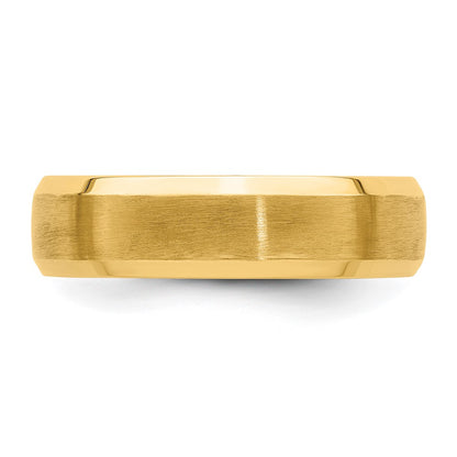 14k Yellow Gold Brushed Satin Wedding Band with Polished Beveled Edge, Size 12 - Image 4