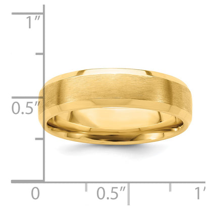 14k Yellow Gold 6mm Heavyweight Comfort Fit Brushed Satin with Polished Beveled Edge Wedding Band Size 12