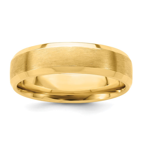 14k Yellow Gold 6mm Heavyweight Comfort Fit Brushed Satin with Polished Beveled Edge Wedding Band Size 11