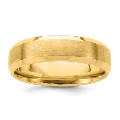 14k Yellow Gold 6mm Heavyweight Comfort Fit Brushed Satin with Polished Beveled Edge Wedding Band Size 11