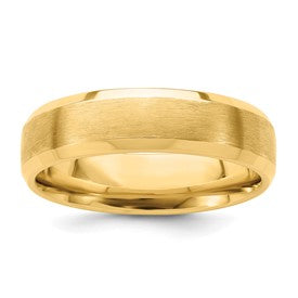 14k Yellow Gold 6mm Heavyweight Comfort Fit Brushed Satin with Polished Beveled Edge Wedding Band Size 12