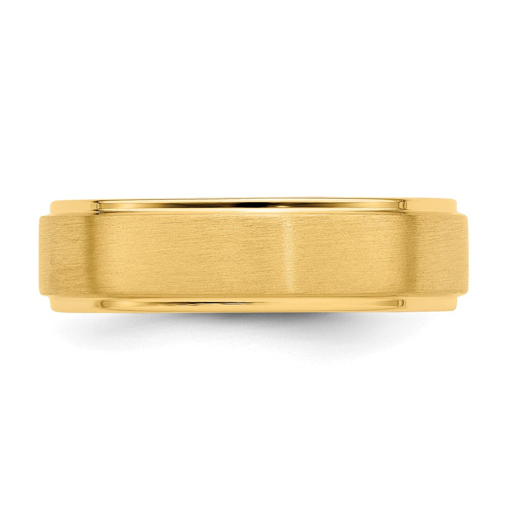 14k Yellow Gold Brushed Satin Wedding Band with Stepped Edge, Size 13 - Image 4