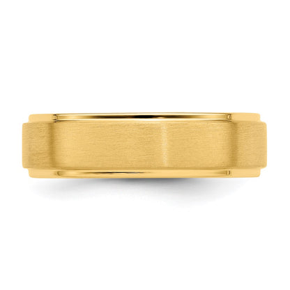14k Yellow Gold Brushed Satin Wedding Band with Stepped Edge, Size 13 - Image 4
