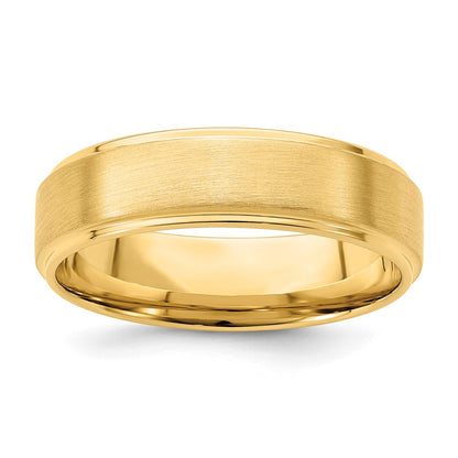 14k Yellow Gold Brushed Satin Wedding Band with Stepped Edge, Size 13 - Image 1