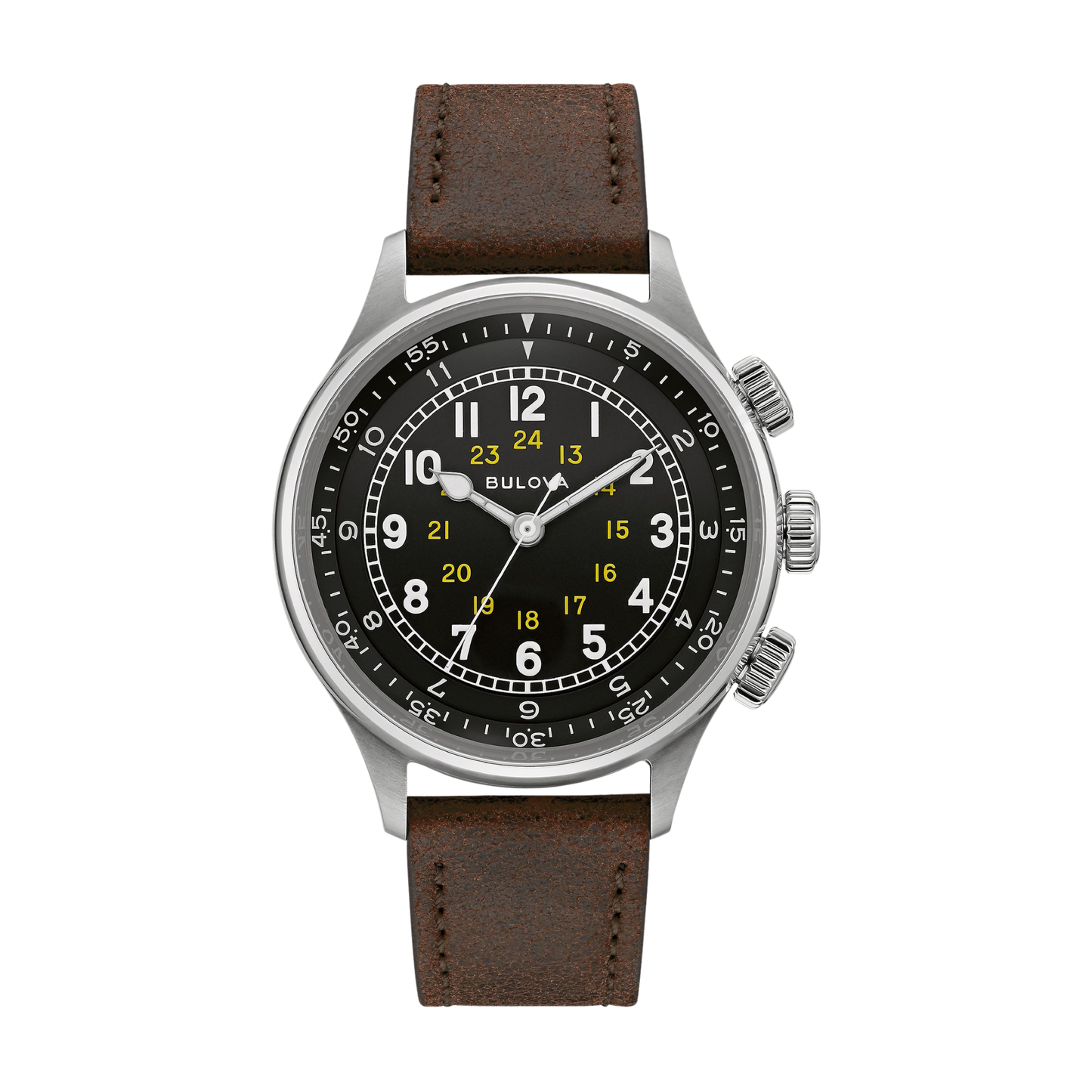 Bulova Military A-15 Pilot Silver Stainless Steel Black Dial Watch 42 mm