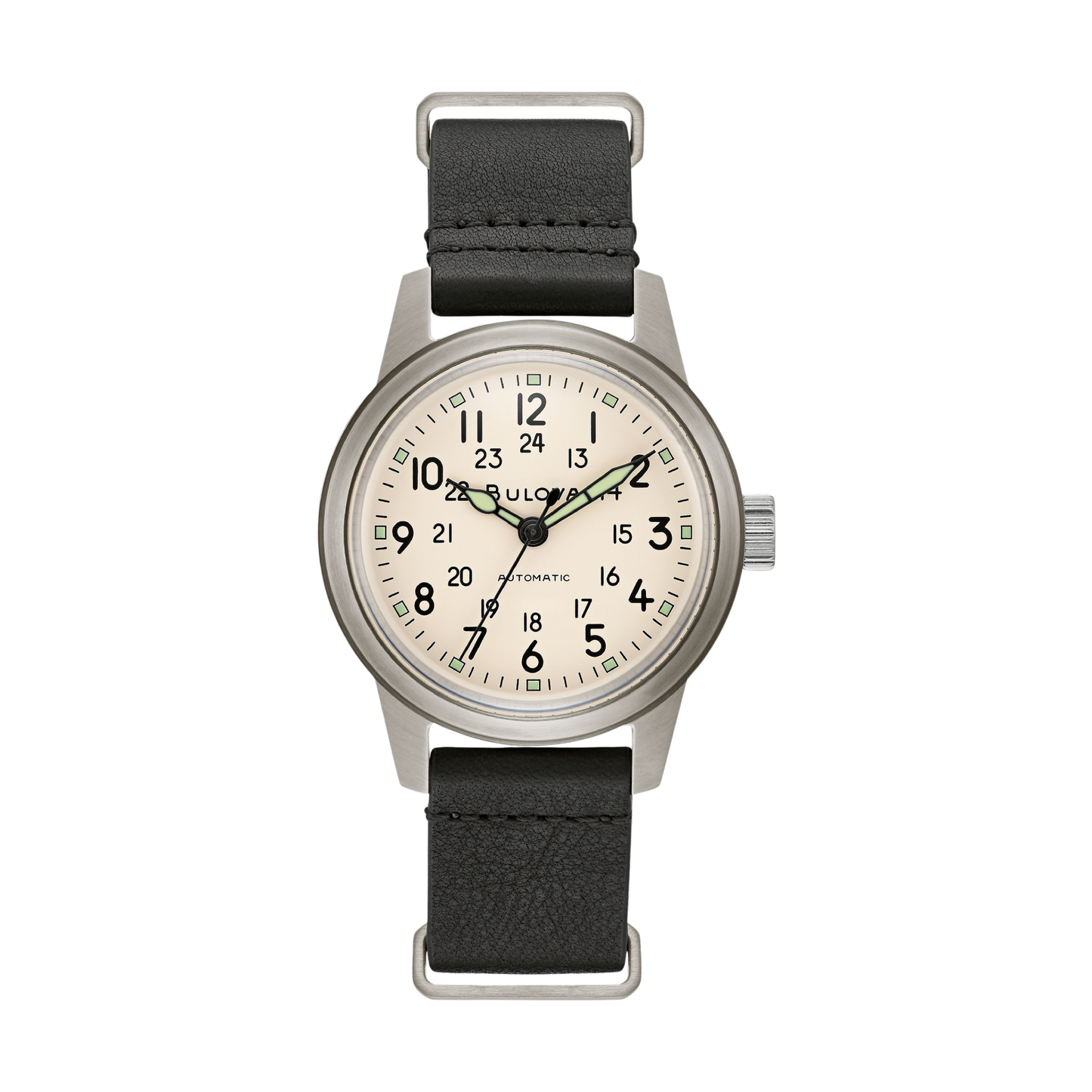 Bulova Hack Heritage Black Leather Automatic Watch 38 mm