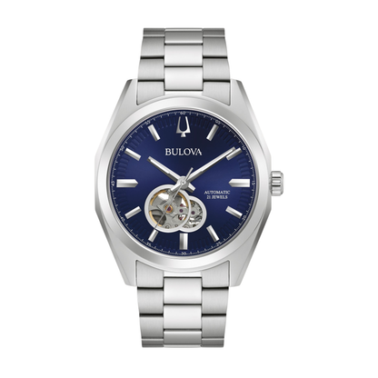 Bulova Surveyor Silver Stainless Steel Blue Dial Watch 42 mm