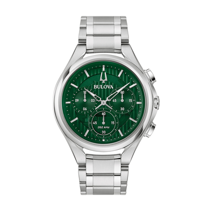 Bulova CURV Silver Stainless Steel Green Dial Watch 44 mm