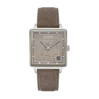 Bulova Frank Lloyd Wright Ennis House Silver Stainless Steel Gray Dial Watch 34 mm