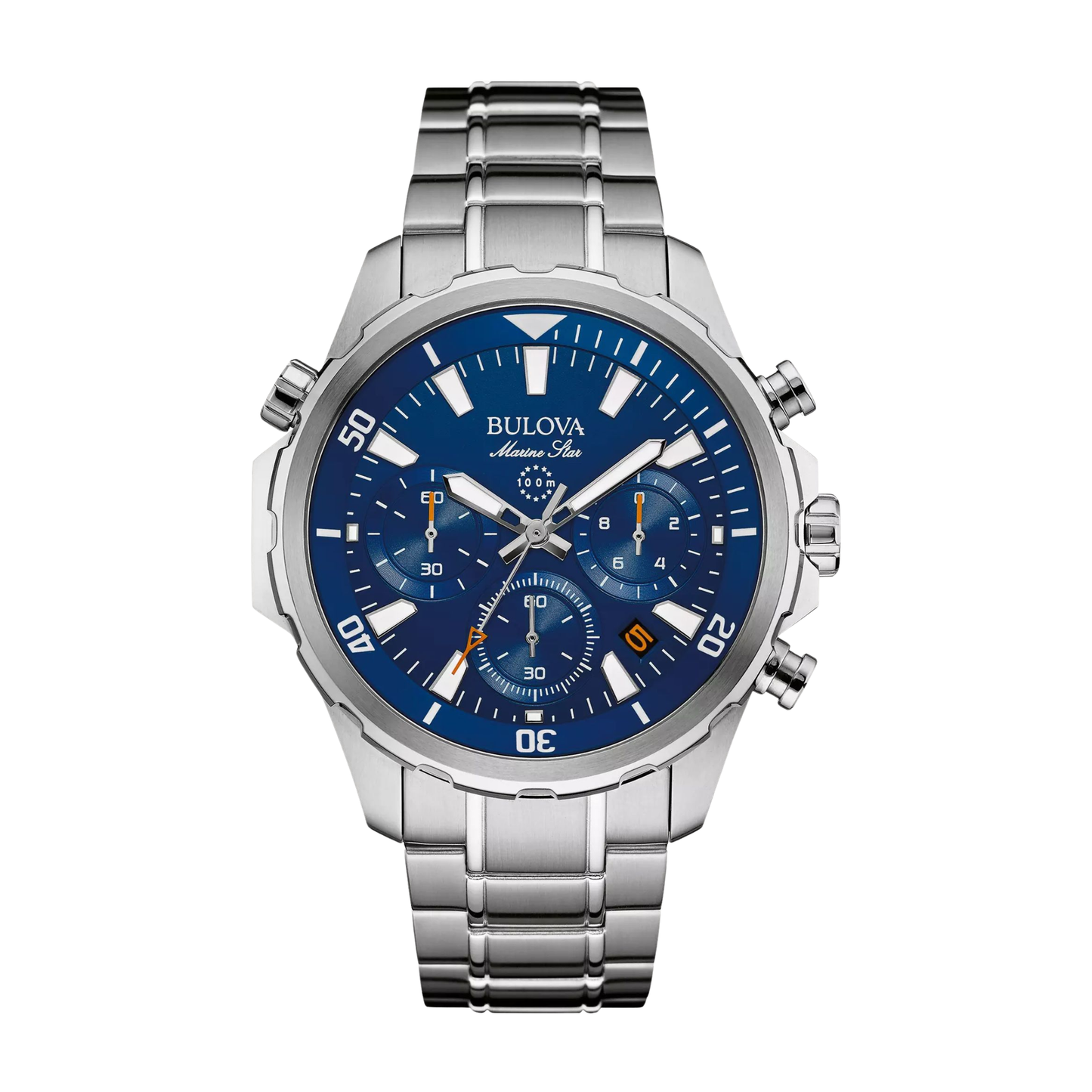 Bulova Series B Marine Star Silver Stainless Steel Blue Dial Watch 43 mm
