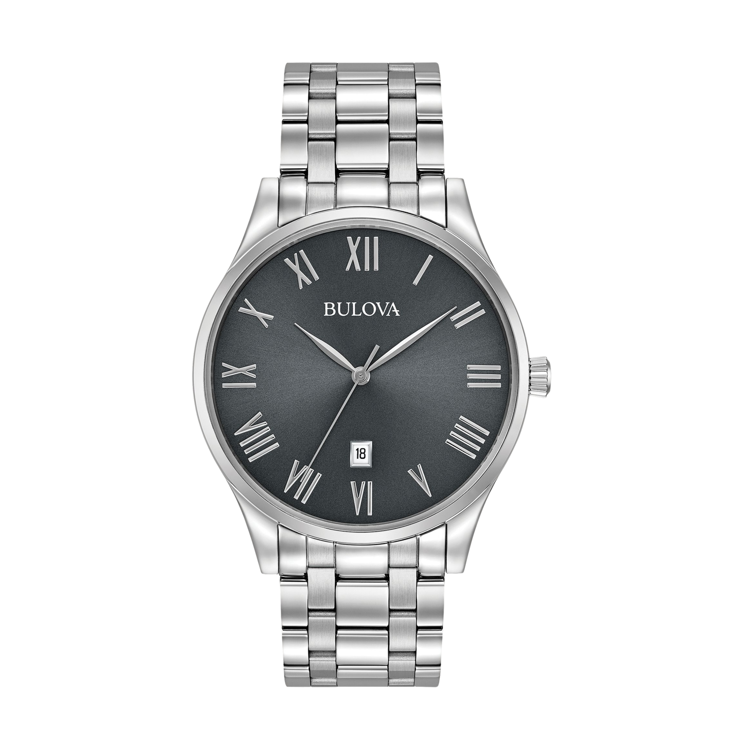 Bulova Classic Silver Stainless Steel Gray Dial Watch 40 mm