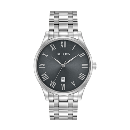 Bulova Classic Silver Stainless Steel Gray Dial Watch 40 mm