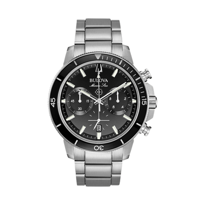 Bulova Series C Marine Star Silver Stainless Steel Black Dial Watch 45 mm