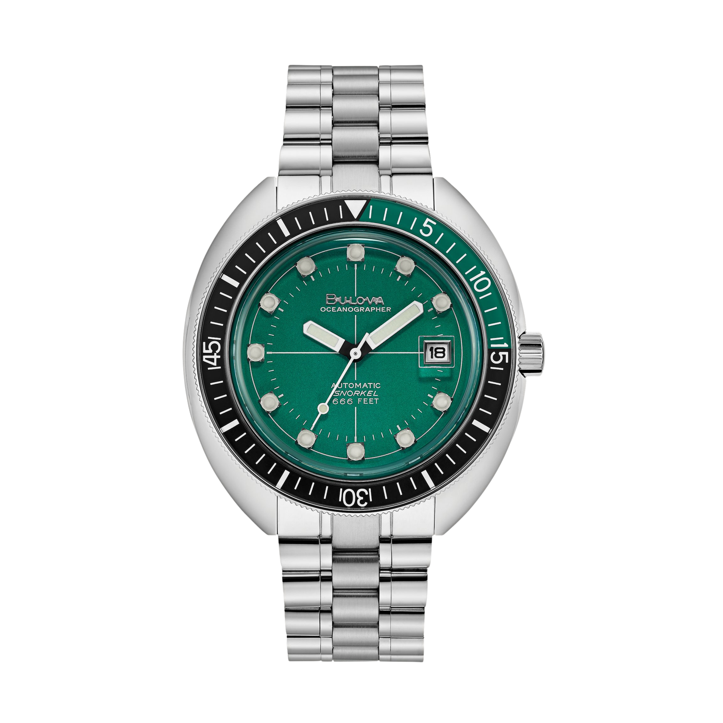 Bulova Oceanographer Devil Diver Silver Stainless Steel Green Dial Watch 44 mm