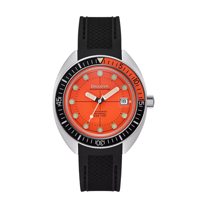 Bulova Oceanographer Devil Diver Silver Stainless Steel Orange Dial Watch 41 mm