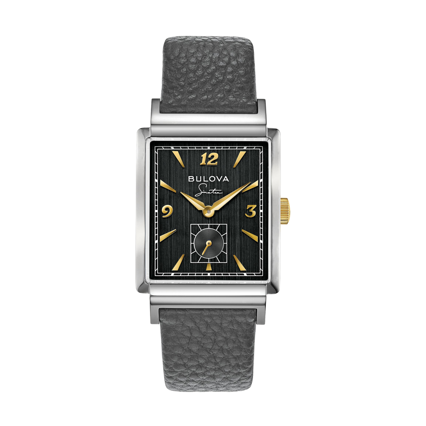 Bulova Frank Sinatra My Way Silver Grey Leather Black Dial Watch 29.5 mm
