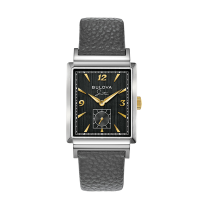 Bulova Frank Sinatra My Way Silver Grey Leather Black Dial Watch 29.5 mm