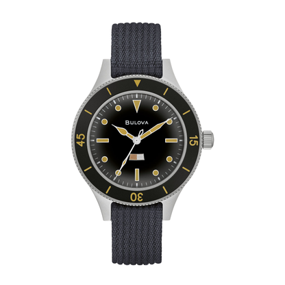 Bulova Archive Series Mil Ships Silver Stainless Steel Black Dial Automatic Watch 41 mm