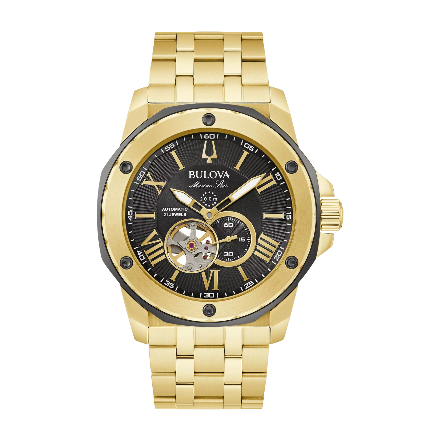 Bulova Series A Marine Star Gold Stainless Steel Black Dial Watch 44 mm