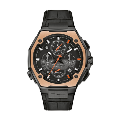 Bulova Marc Anthony Series X Two-Tone Stainless Steel and 18 Karat Rose Gold Black Dial Watch 45 mm