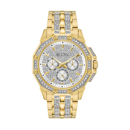 Bulova Crystal Octava Gold-Tone Stainless Steel Silver-tone Dial Watch 41.5 mm