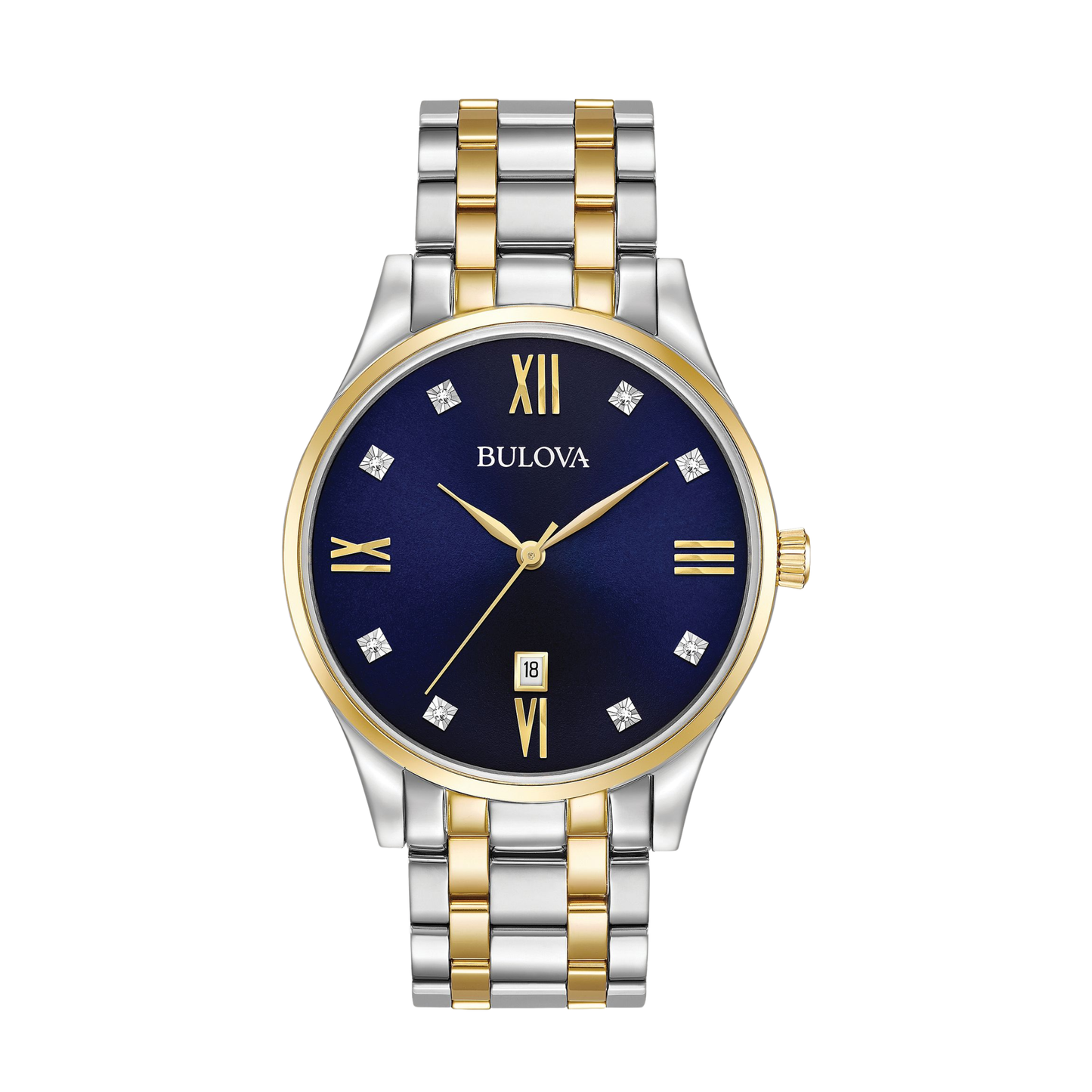 Bulova Diamond Classic Two-Tone Stainless Steel Blue Dial Watch 40 mm