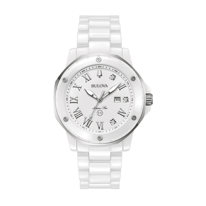 Bulova Marc Anthony Marine Star White Stainless Steel & Ceramic White Dial Watch 36mm