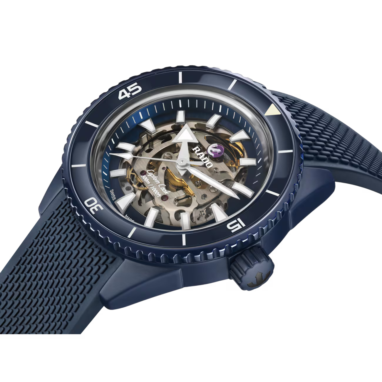 Rado Captain Cook Navy Blue Ceramic Skeleton Automatic Watch 43 mm