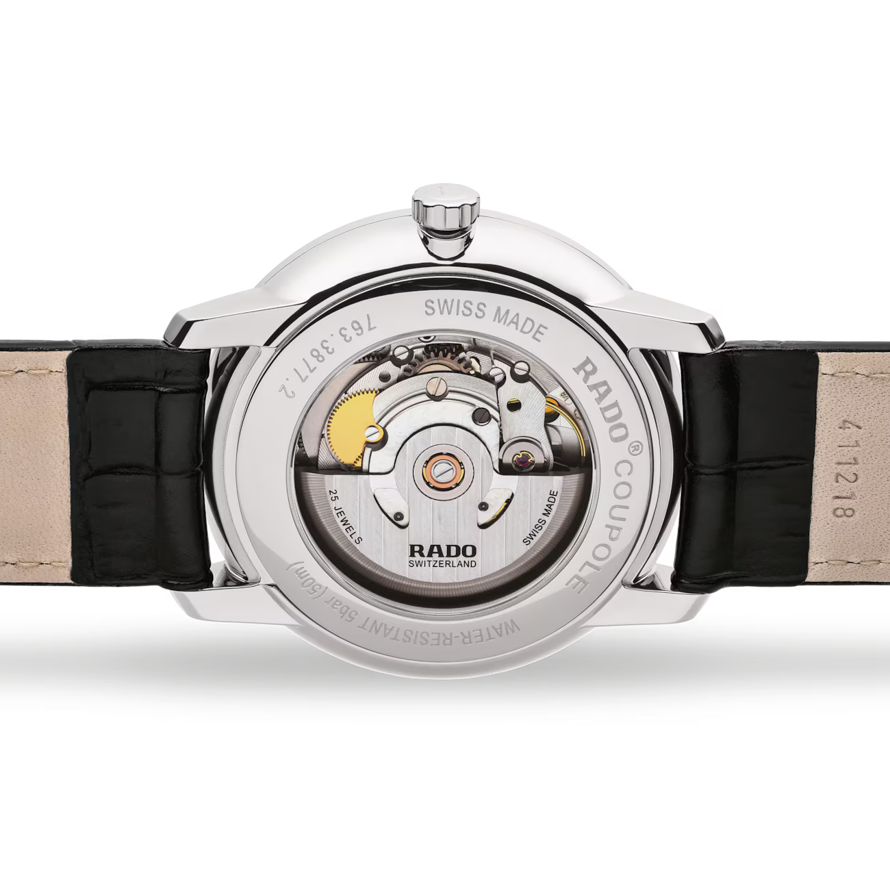 Rado Coupole Classic Black Leather White Dial Watch 41 mm