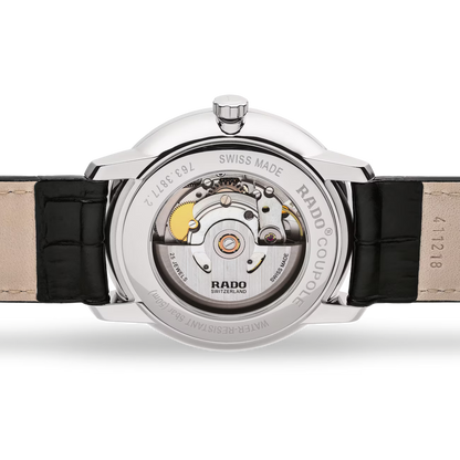 Rado Coupole Classic Black Leather White Dial Watch 41 mm