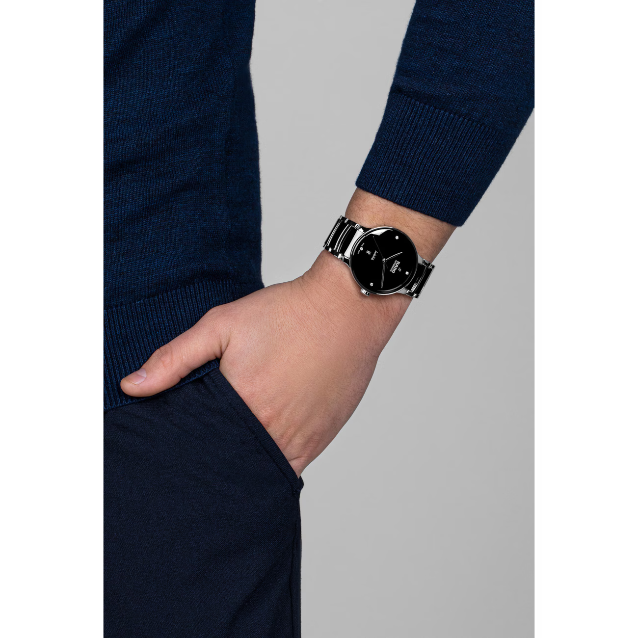 Rado Centrix Diamond Black Stainless Steel Automatic Watch 39.5mm