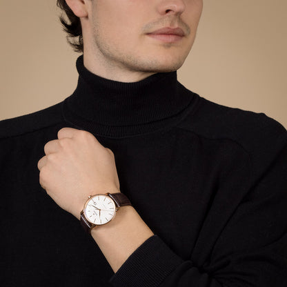 Rado Coupole Classic Brown Leather White Dial Automatic Watch 41 mm