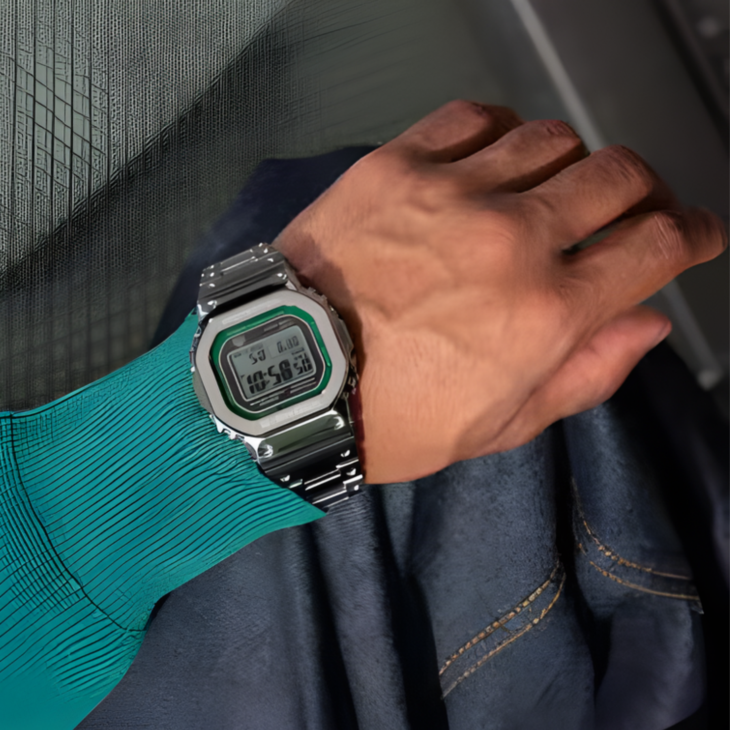 G-SHOCK Full Metal 5000 Green Display Stainless Steel Watch 49.3 mm