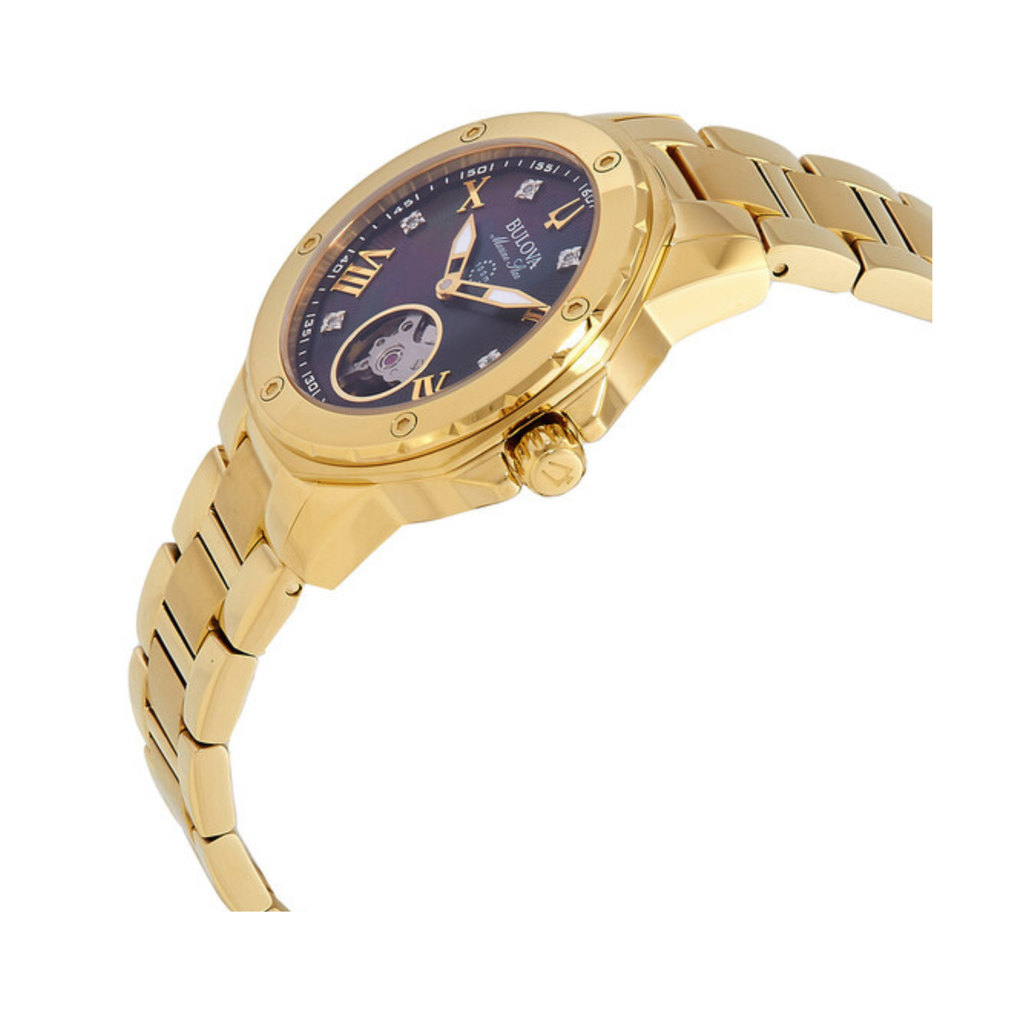 Bulova Marine Star Gold Stainless Steel Black Dial Watch 35mm