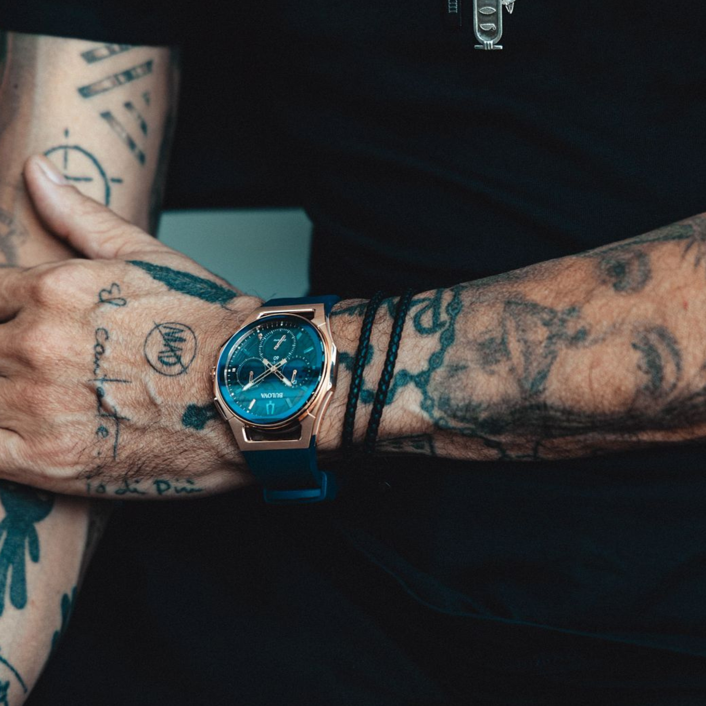 Bulova CURV Chronograph Rubber Strap Blue Dial Watch 44 mm