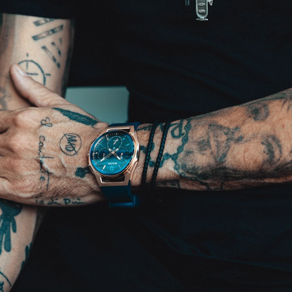 Bulova CURV Chronograph Rubber Strap Blue Dial Watch 44 mm