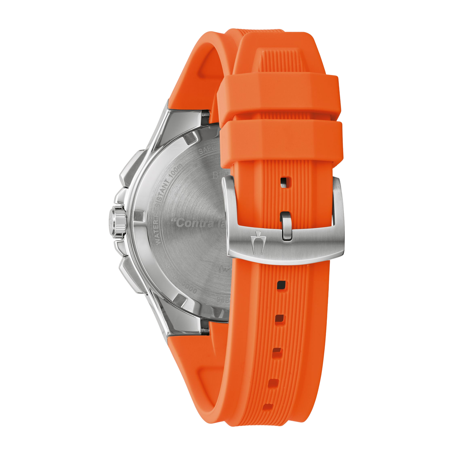 Bulova Marc Anthony Maquina Chronograph Orange Silicon Strap Blue Dial Watch 46 mm