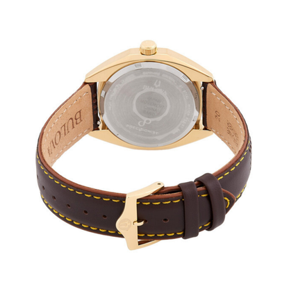 Bulova Jet Star Watch, Brown Leather Strap, Gold-tone Dial, 40 mm