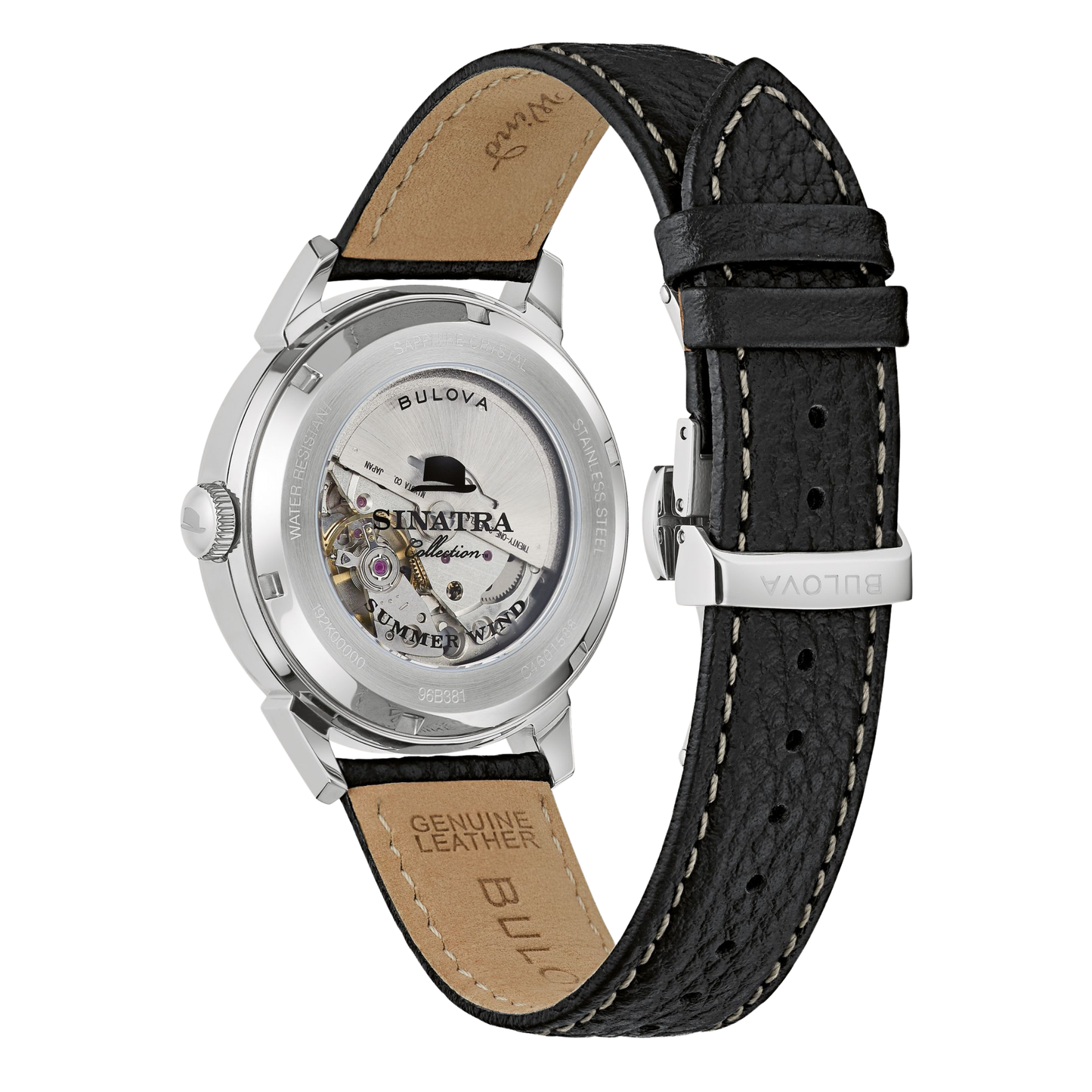 Bulova Summer Wind Frank Sinatra Leather Strap Black Dial Automatic Watch 40 mm