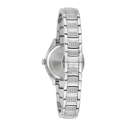 Bulova Crystal Silver Stainless Steel White Dial Watch 28.5 mm