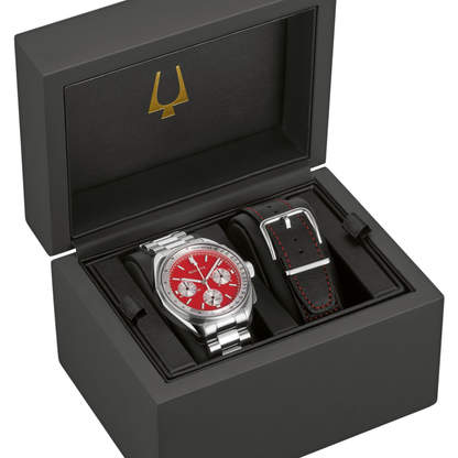 Bulova Lunar Pilot Chronograph Stainless Steel Red Dial Watch 43.5 mm