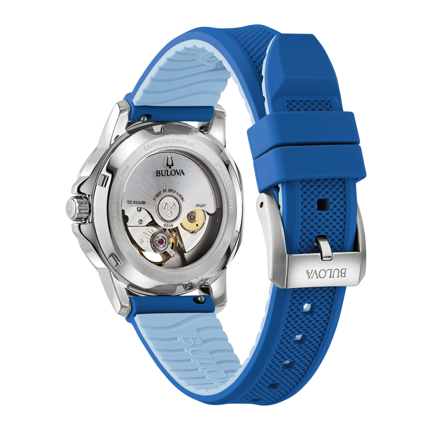 Bulova Marine Star Blue Silicone Strap White Dial Automatic Watch 35 mm