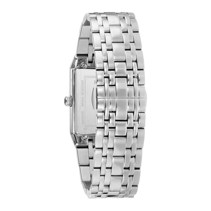 Bulova Modern Quadra Silver Stainless Steel Black Dial Watch 20.5 mm