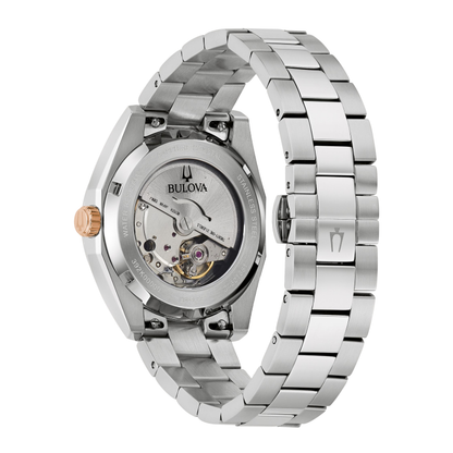 Bulova Surveyor Silver-Tone Stainless Steel Red Dial Automatic Watch 39 mm