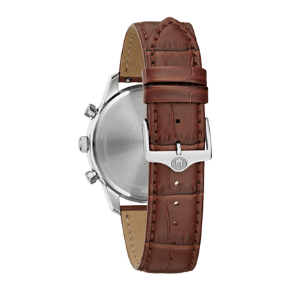 Bulova Sutton Chronograph Brown Leather Blue Dial Watch 41 mm