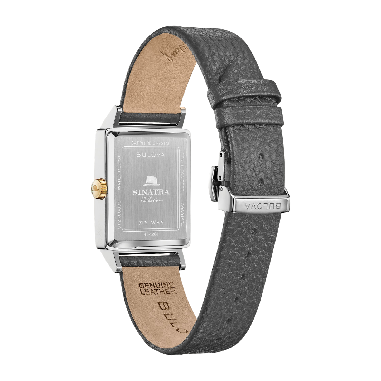 Bulova Frank Sinatra My Way Silver Grey Leather Black Dial Watch 29.5 mm