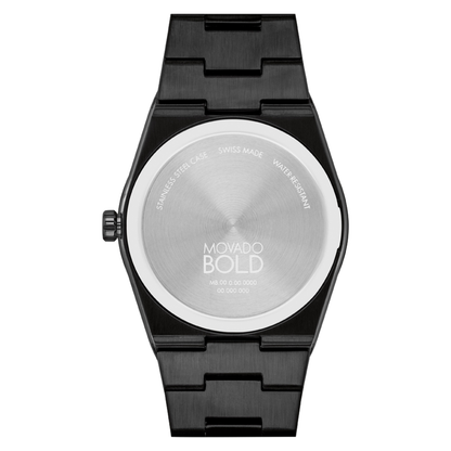 Movado Bold Quest Black Stainless Steel Bracelet Grey Dial Watch 40mm