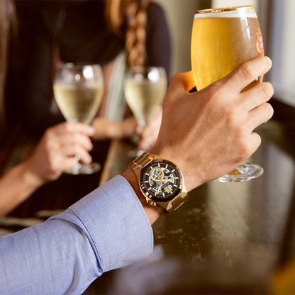 Bulova Maquina Automatic Watch, Gold Stainless Steel, Black Dial, 46 mm