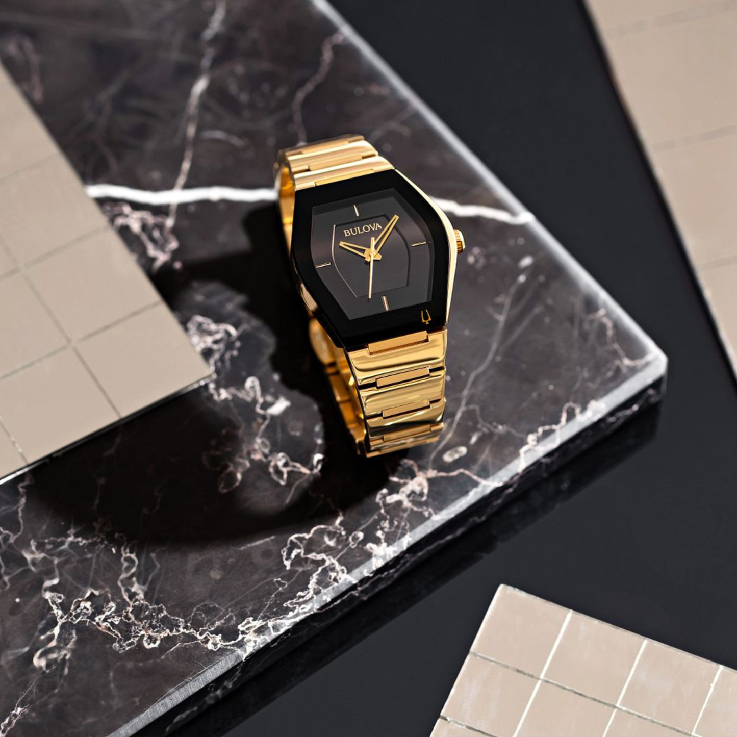 Bulova Gemini Modern Watch, Stainless Steel, Black Dial, 40 mm